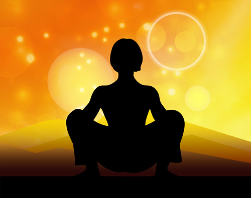Halation sunset background and yoga silhouetter vector 02