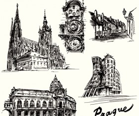 Hand drawn prague building vector