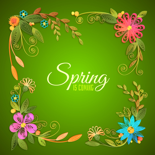Handmade flower with spring background vector 01