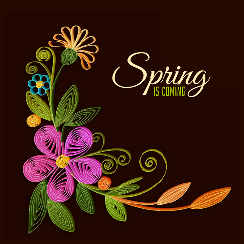 Handmade flower with spring background vector 03