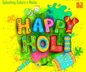 Happy holi music party poster vector