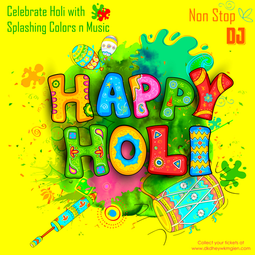 Happy holi music party poster vector