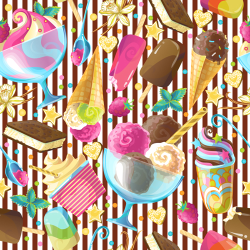 Ice cream with decor seamless pattern vector 01