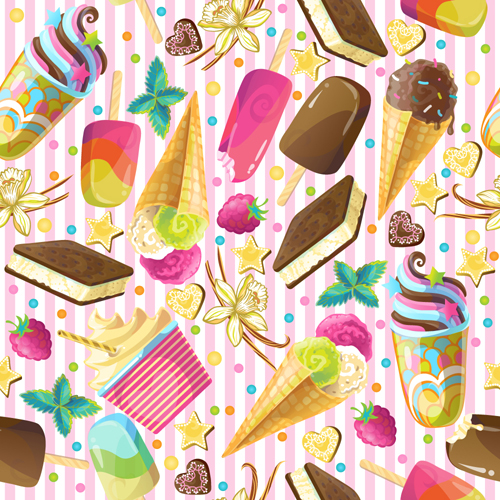 Ice cream with decor seamless pattern vector 04