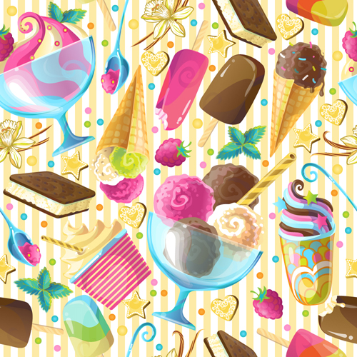 Ice cream with decor seamless pattern vector 06