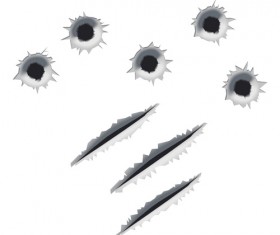 Knife mark with bullet holes vector