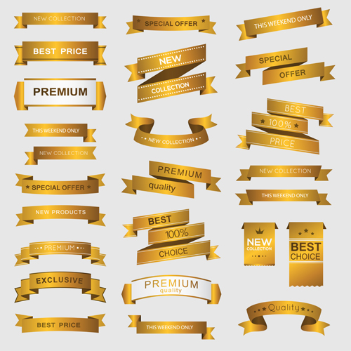 Luxury golden ribbons vectors banners 01