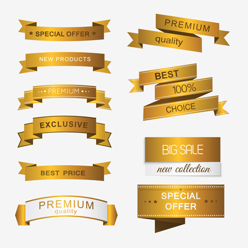 Luxury golden ribbons vectors banners 03