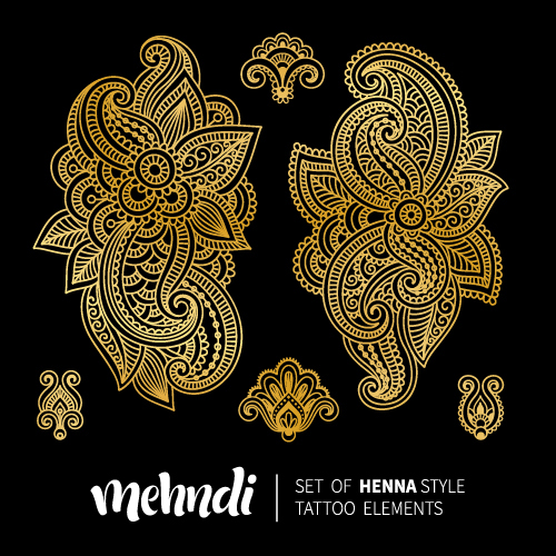 Mehndi styles henna tattoo elements vector 04