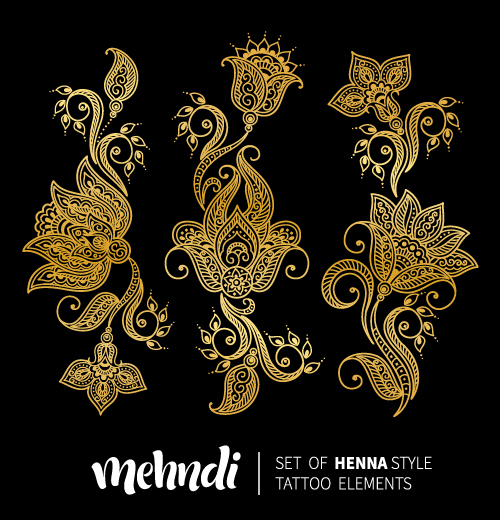 Mehndi styles henna tattoo elements vector 07