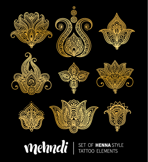 Mehndi styles henna tattoo elements vector 11