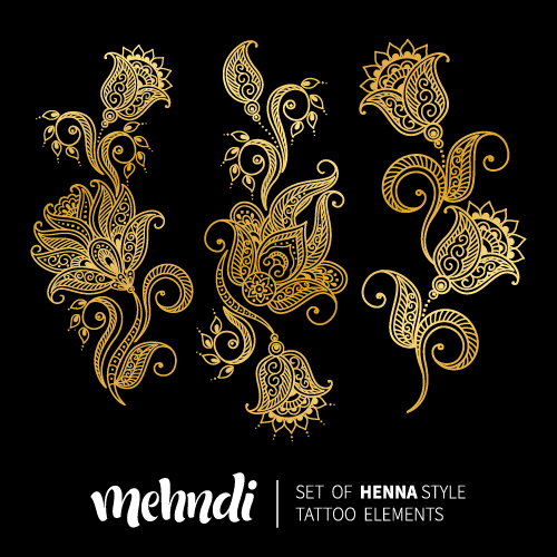 Mehndi styles henna tattoo elements vector 14