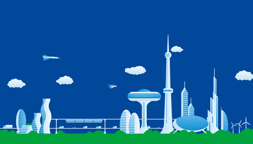 Modern city futuristic buildings and transportation vector 06