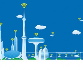 Modern city futuristic buildings and transportation vector 07