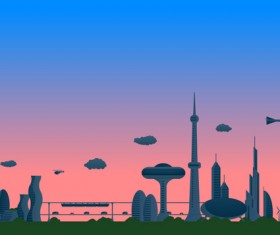 Modern city futuristic buildings and transportation vector 08