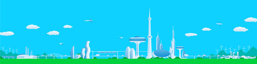 Modern city futuristic buildings and transportation vector 09