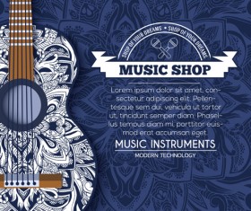Musical instruments with blue floral background vector
