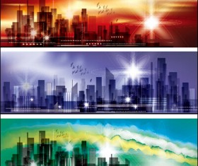 Night city light banners vector 01