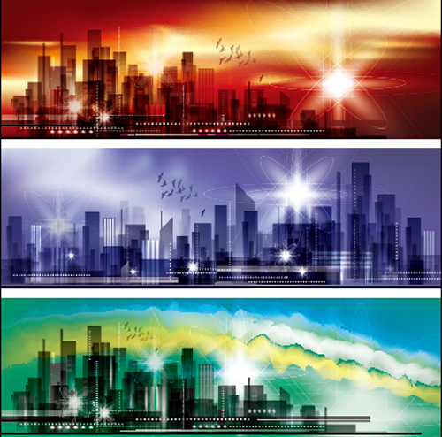 Night city light banners vector 01