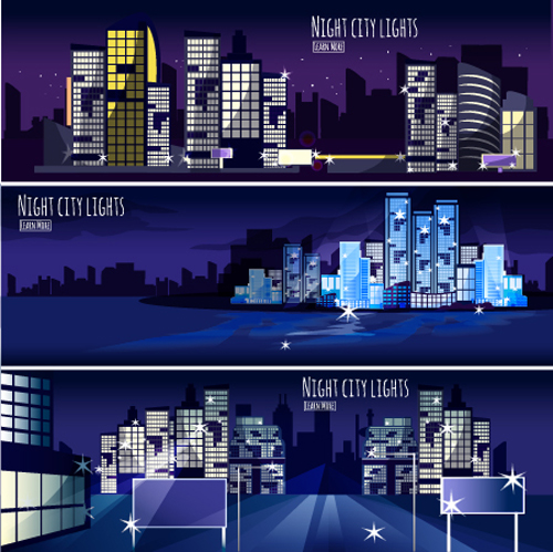 Night city light banners vector 03