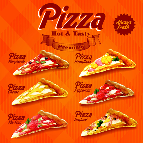 Orange pizza menu vector material