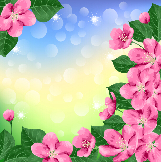 Pink flower spring card vector 02