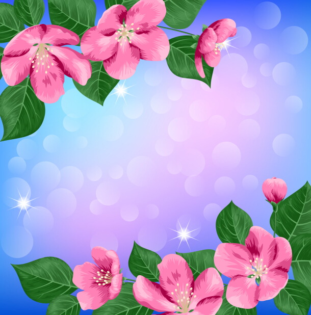 Pink flower spring card vector 03