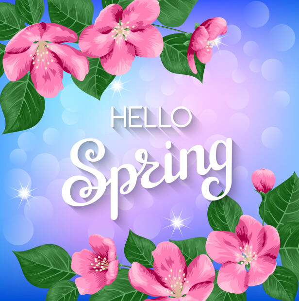 Pink flower spring card vector 04
