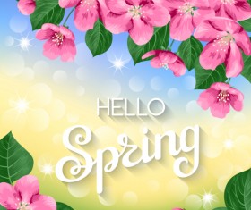 Pink flower spring card vector 05