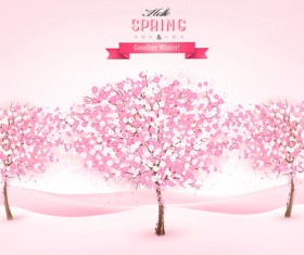 Pink spring background with tree vector 02