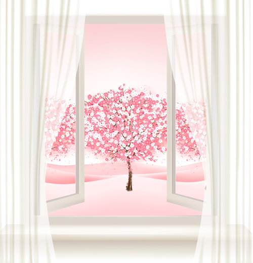 Pink tree with window vector background