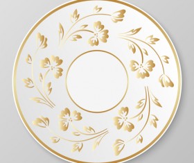 Plates with golden floral ornaments vector 01