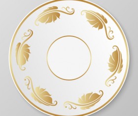 Plates with golden floral ornaments vector 02
