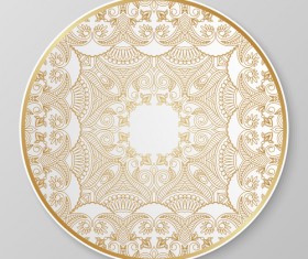 Plates with golden floral ornaments vector 03