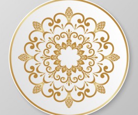 Plates with golden floral ornaments vector 04