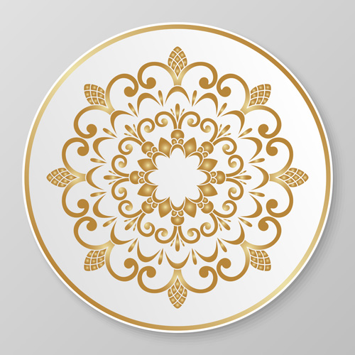 Plates with golden floral ornaments vector 04