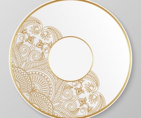 Plates with golden floral ornaments vector 05