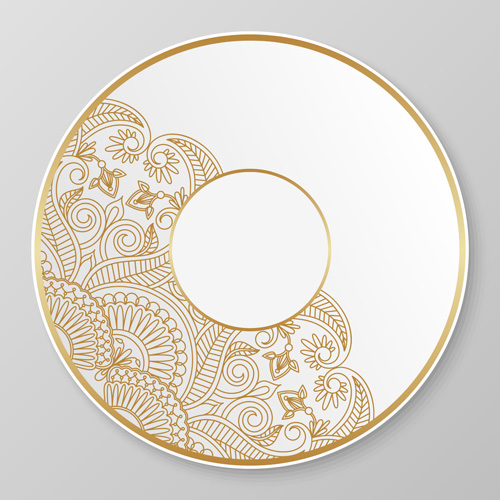 Plates with golden floral ornaments vector 05