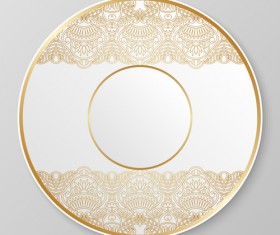 Plates with golden floral ornaments vector 06