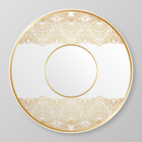 Plates with golden floral ornaments vector 06