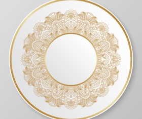Plates with golden floral ornaments vector 07