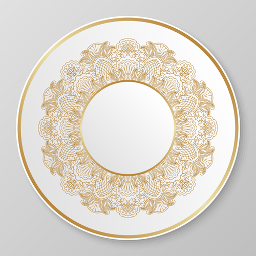 Plates with golden floral ornaments vector 07