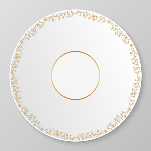 Plates with golden floral ornaments vector 08