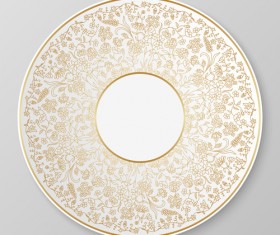 Plates with golden floral ornaments vector 09