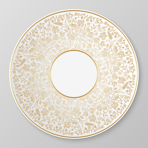 Plates with golden floral ornaments vector 09