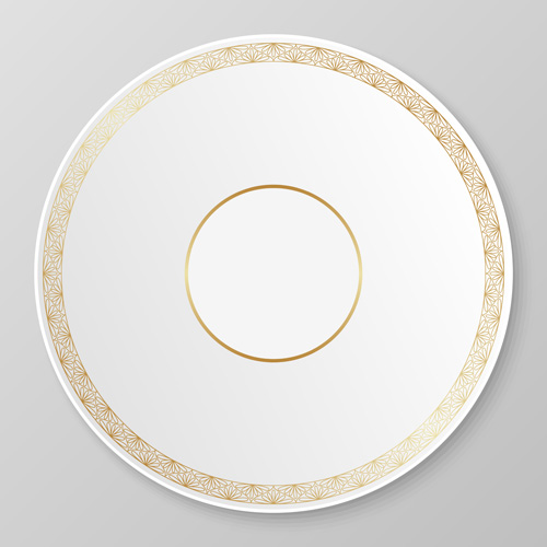 Plates with golden floral ornaments vector 10