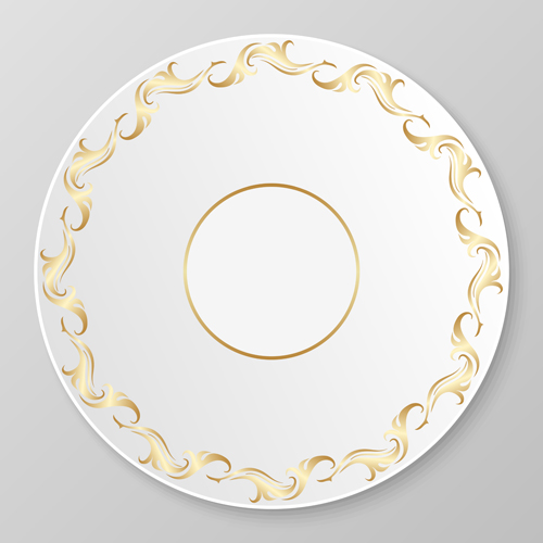 Plates with golden floral ornaments vector 11