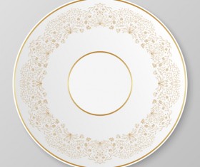 Plates with golden floral ornaments vector 12