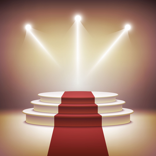 Podium with red carpet and spotlight vectors 02
