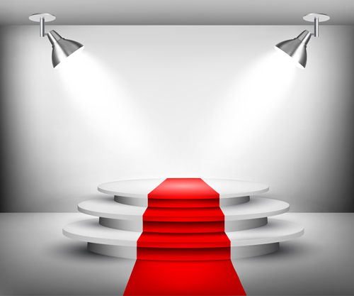 Podium with red carpet and spotlight vectors 09